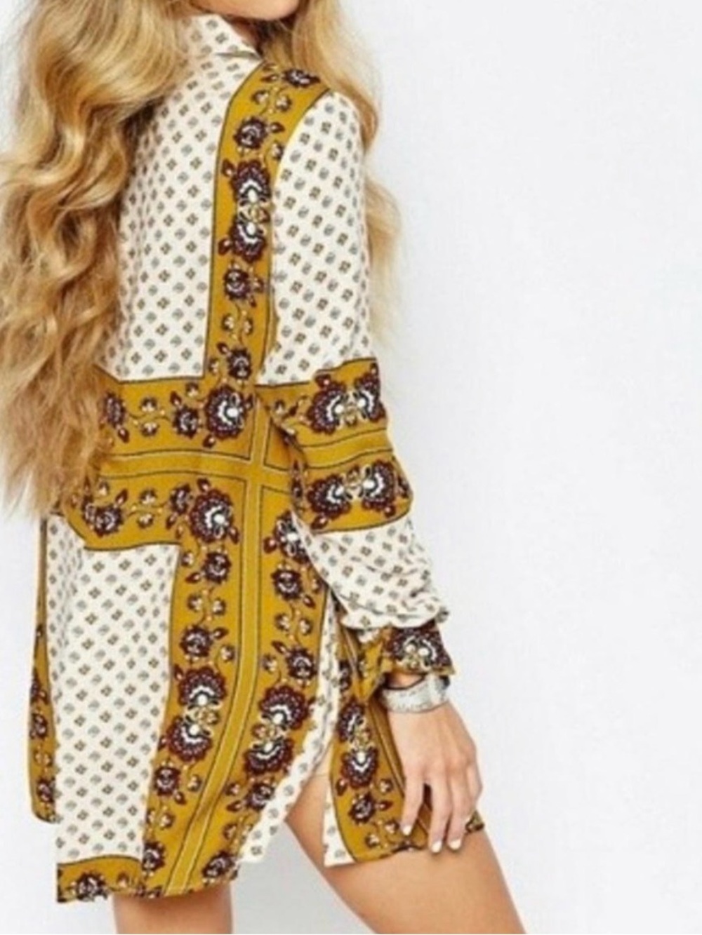 Free People Changing Times Tunic Boho‎ Retro Printed Mini Dress Western Chic